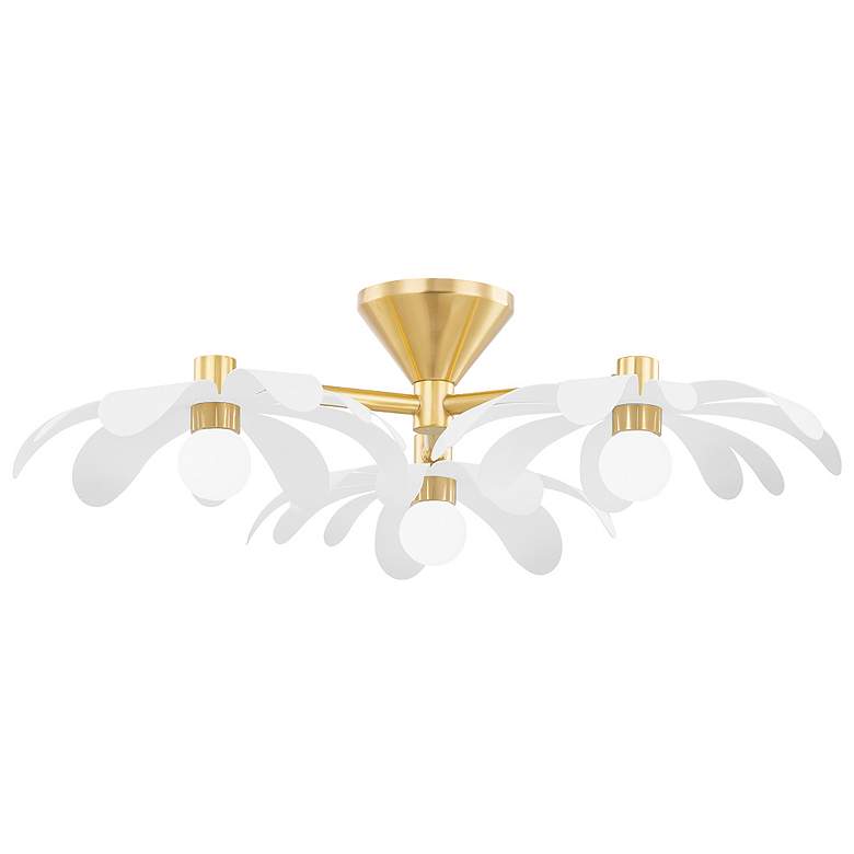 Image 1 Hudson Valley Twiggy 7" Wide 3-Light Brass and White Ceiling Light