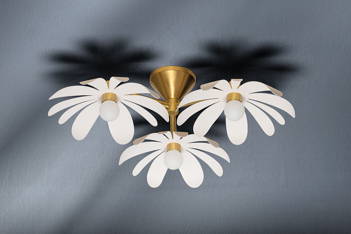 Image 4 Hudson Valley Twiggy 7" Wide 3-Light Brass and White Ceiling Light more views