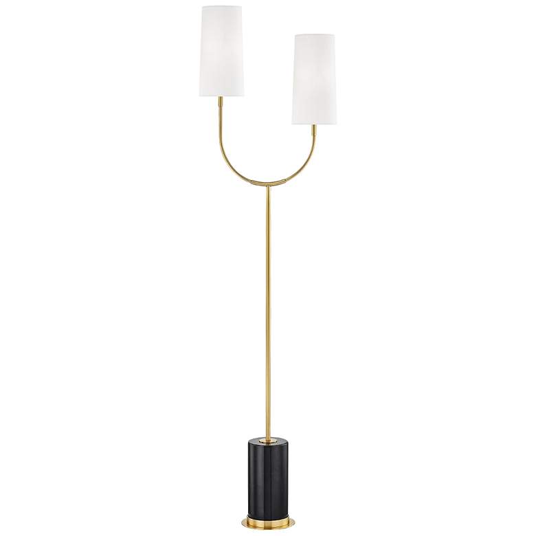 Image 1 Hudson Valley Vesper 67" Black Marble Aged Brass 2-Light Floor Lamp