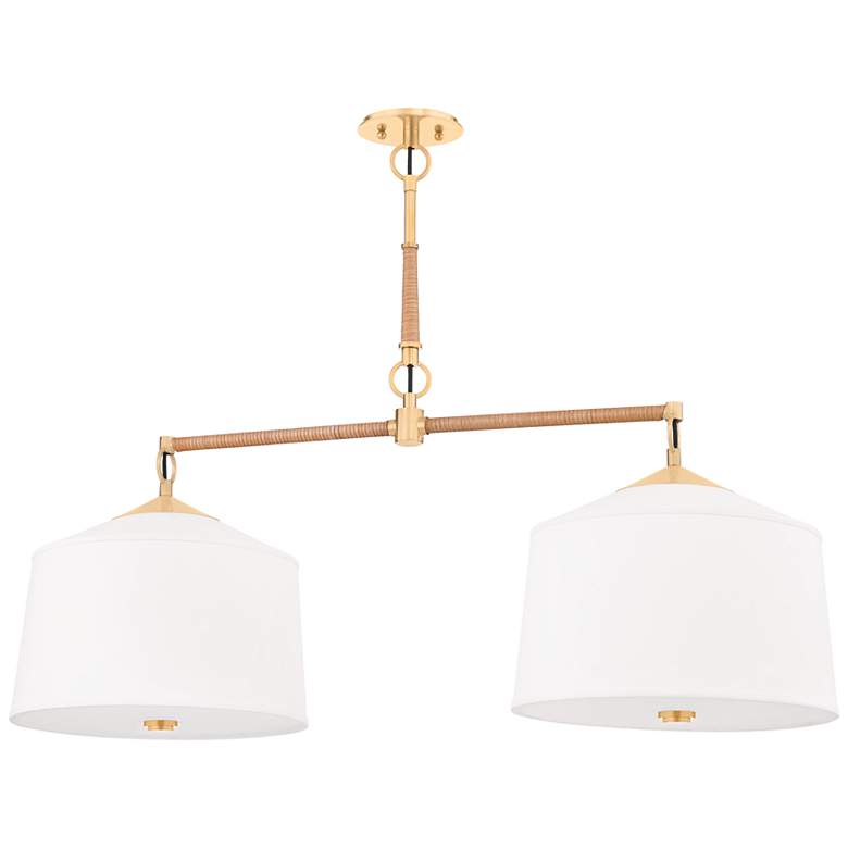 Image 3 Hudson Valley White Plains 40" 2-Light Rattan Brass Island Chandelier more views