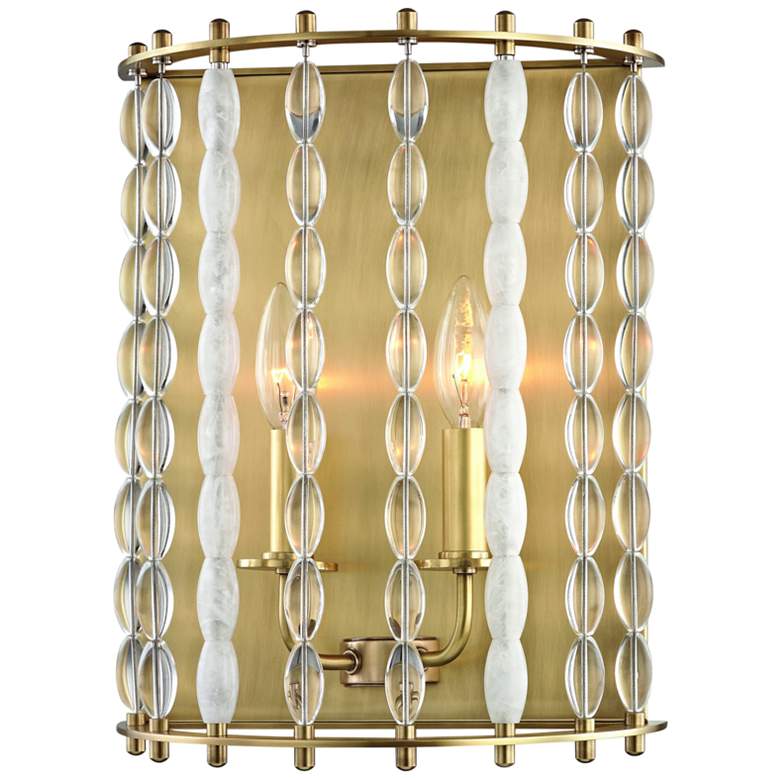 Image 1 Hudson Valley Whitestone 14 inchH Aged Brass 2-Light Wall Sconce