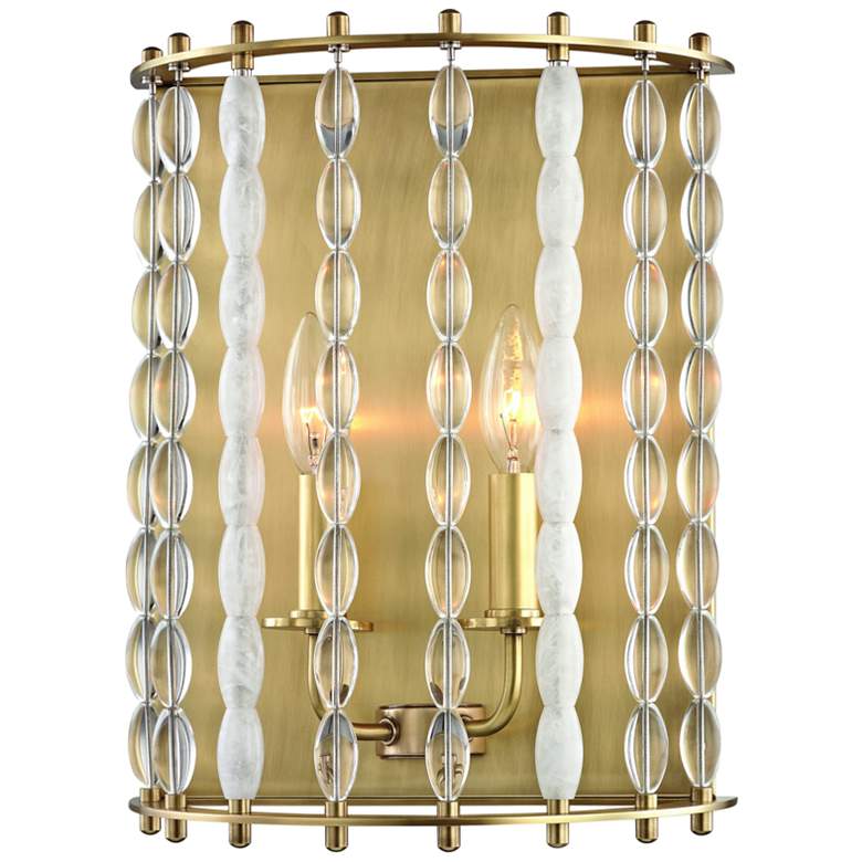 Image 1 Hudson Valley Whitestone 14"H Aged Brass 2-Light Wall Sconce