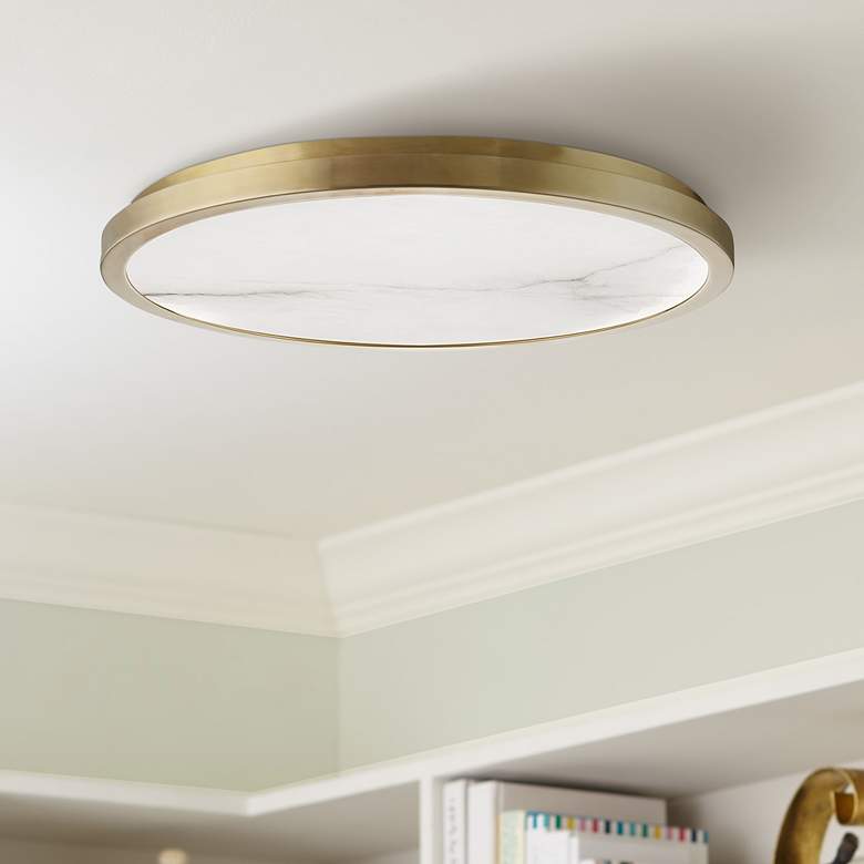 Image 1 Hudson Valley Woodhaven 18"W Aged Brass LED Ceiling Light