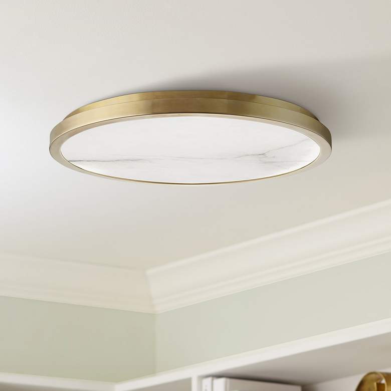 Image 1 Hudson Valley Woodhaven 24"W Aged Brass LED Ceiling Light