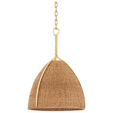 Hudson Valley Woodlawn 18 1/2" Gold and Natural Fiber Dome Pendant