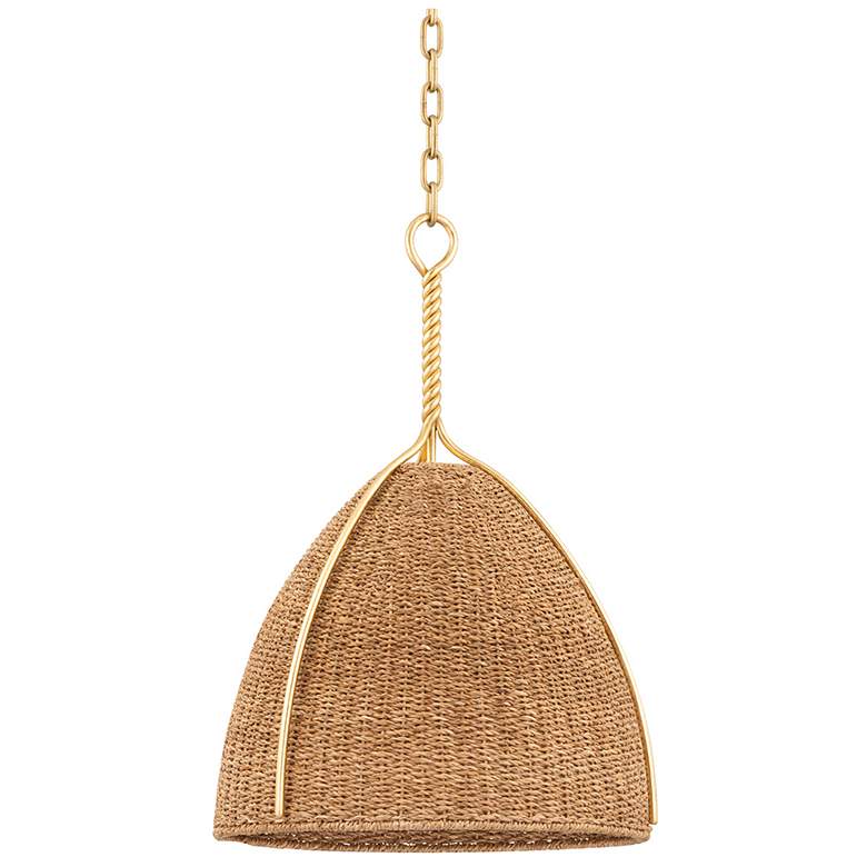 Image 1 Hudson Valley Woodlawn 18 1/2" Gold and Natural Fiber Dome Pendant