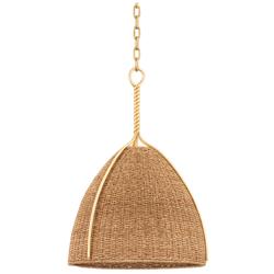 Hudson Valley Woodlawn 18 1/2" Gold and Natural Fiber Dome Pendant