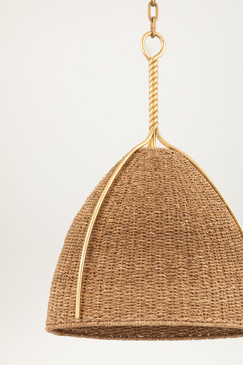 Image 4 Hudson Valley Woodlawn 18 1/2" Gold and Natural Fiber Dome Pendant more views