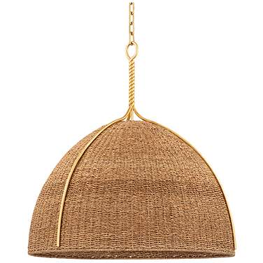 Hudson Valley Woodlawn 28 1/2" Gold and Natural Fiber Dome Pendant