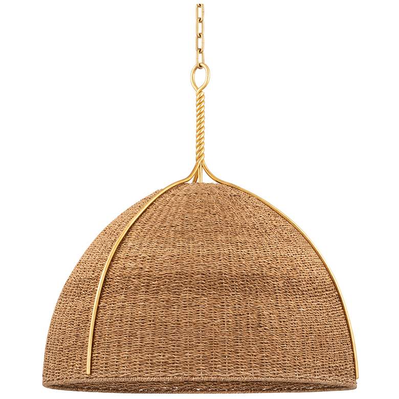 Image 1 Hudson Valley Woodlawn 28 1/2" Gold and Natural Fiber Dome Pendant