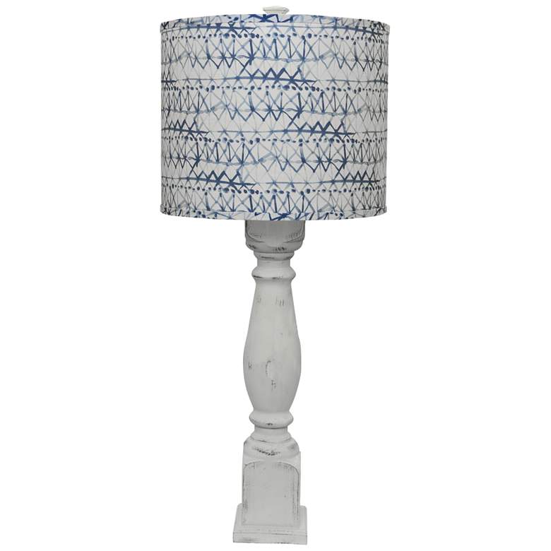 Image 1 Hudson White Table Lamp with Blue and White Linen Shade