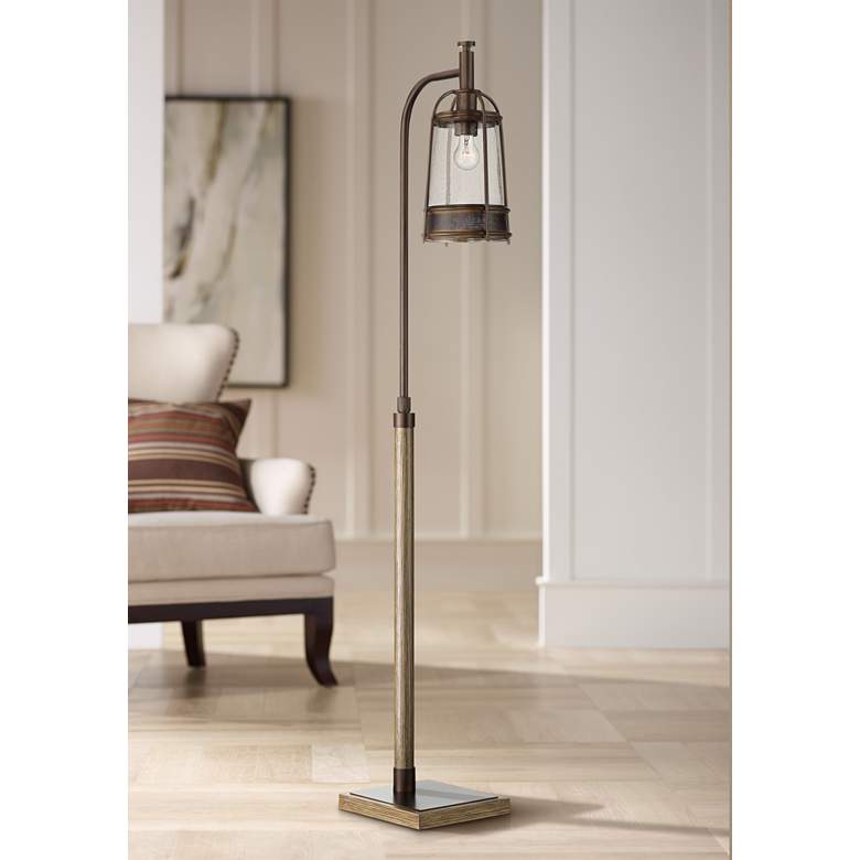 Image 1 Hugh Bronze and Faux Wood Downbridge Floor Lamp