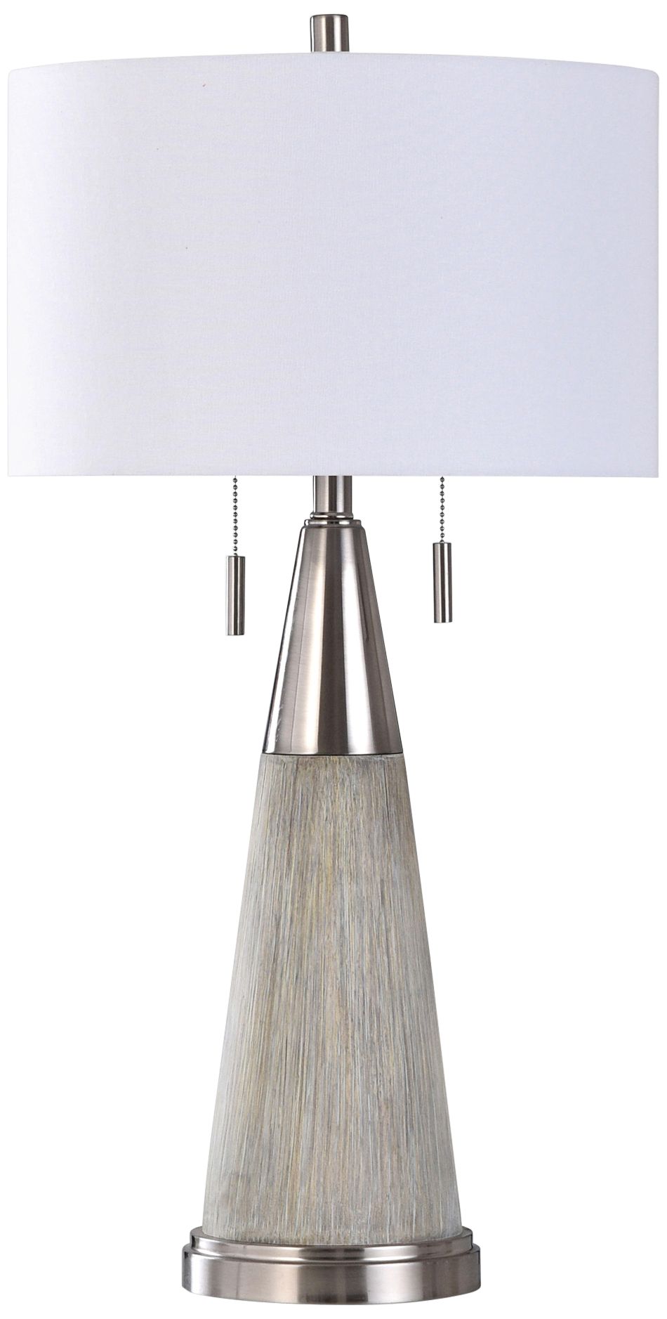 Image 2 Hughes 32" Gray Faux Wood and Polished Steel Conical Table Lamp