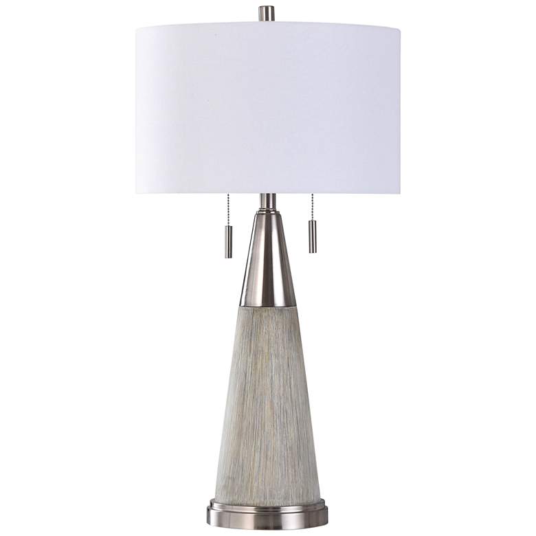 Image 2 Hughes 32 inch Gray Faux Wood and Polished Steel Conical Table Lamp