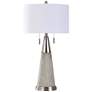 Hughes 32" Gray Faux Wood and Polished Steel Conical Table Lamp