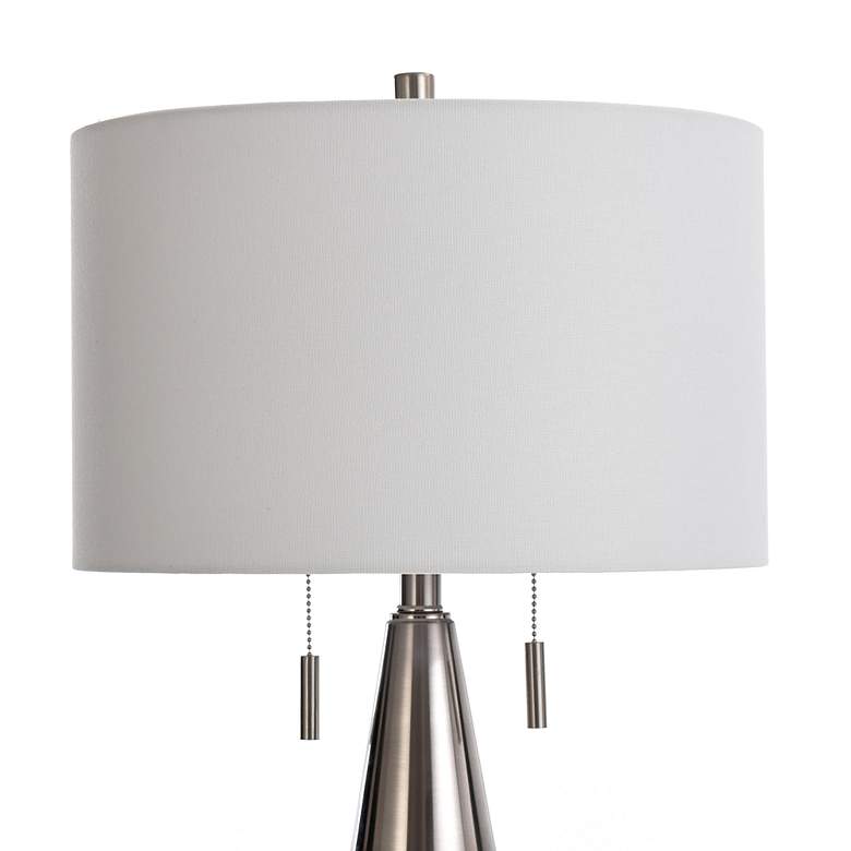 Image 3 Hughes 32 inch Gray Faux Wood and Polished Steel Conical Table Lamp more views