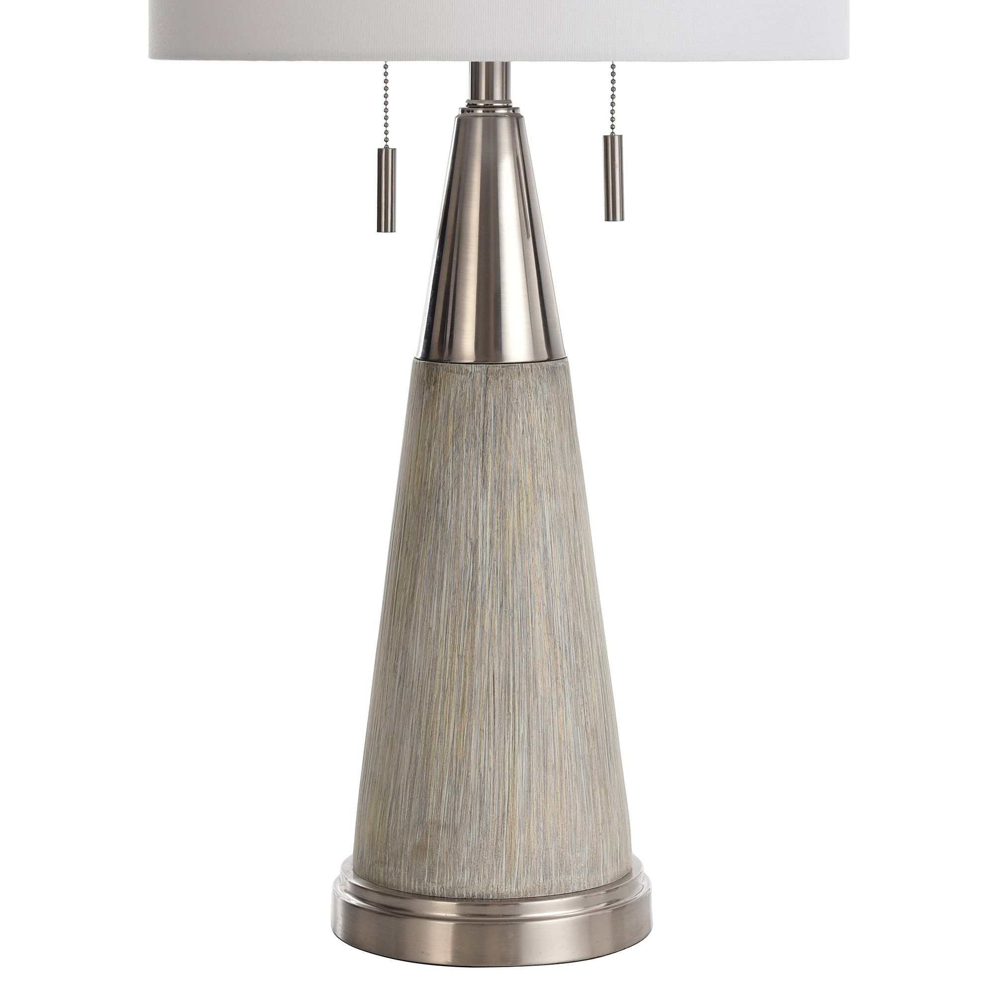 Image 4 Hughes 32" Gray Faux Wood and Polished Steel Conical Table Lamp more views
