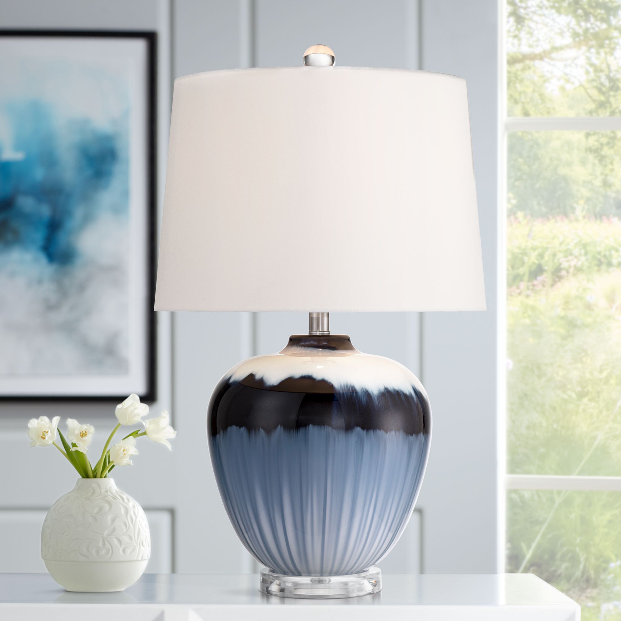 Hulda 26" High Blue Art Glass Table Lamp Set of 2