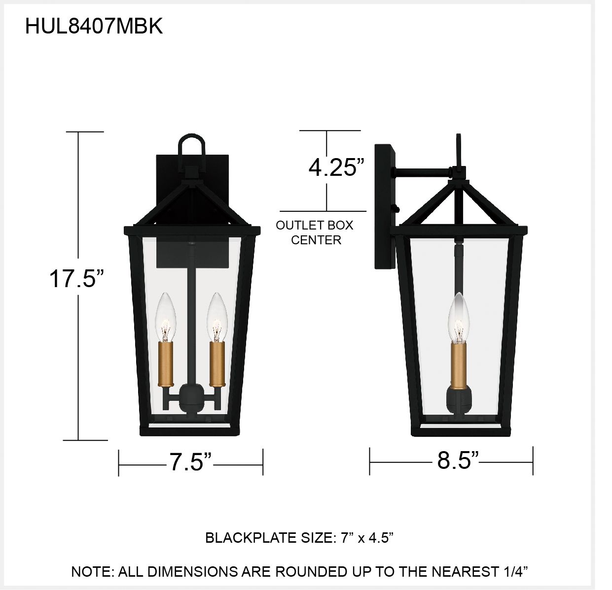 Hull 2-Light Matte Black Outdoor Wall Lantern