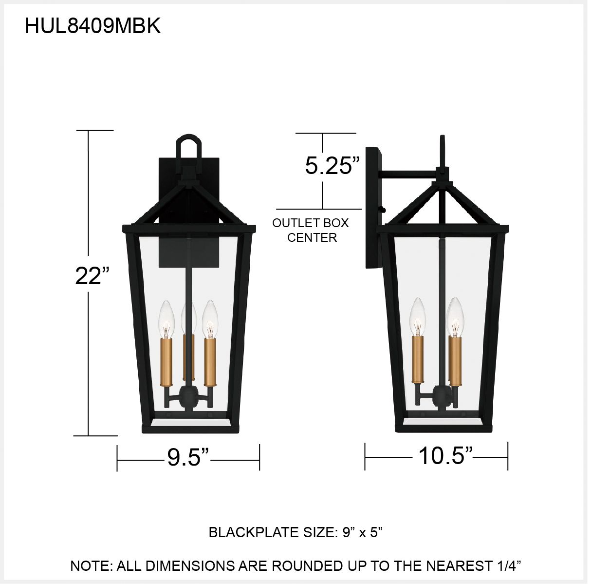 Hull 3-Light Matte Black Outdoor Wall Lantern