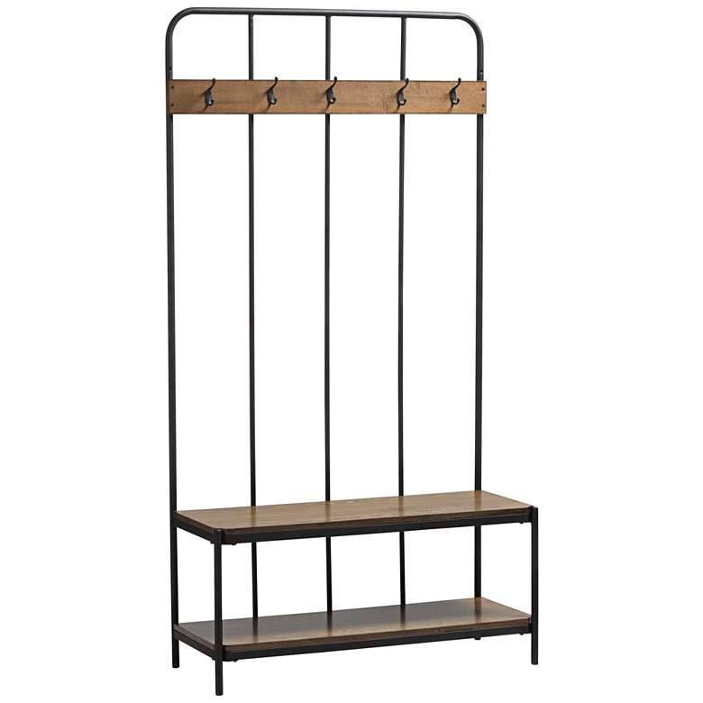 Image 1 Hull 39 1/2" Wide Walnut Entryway Storage Bench Hall Tree