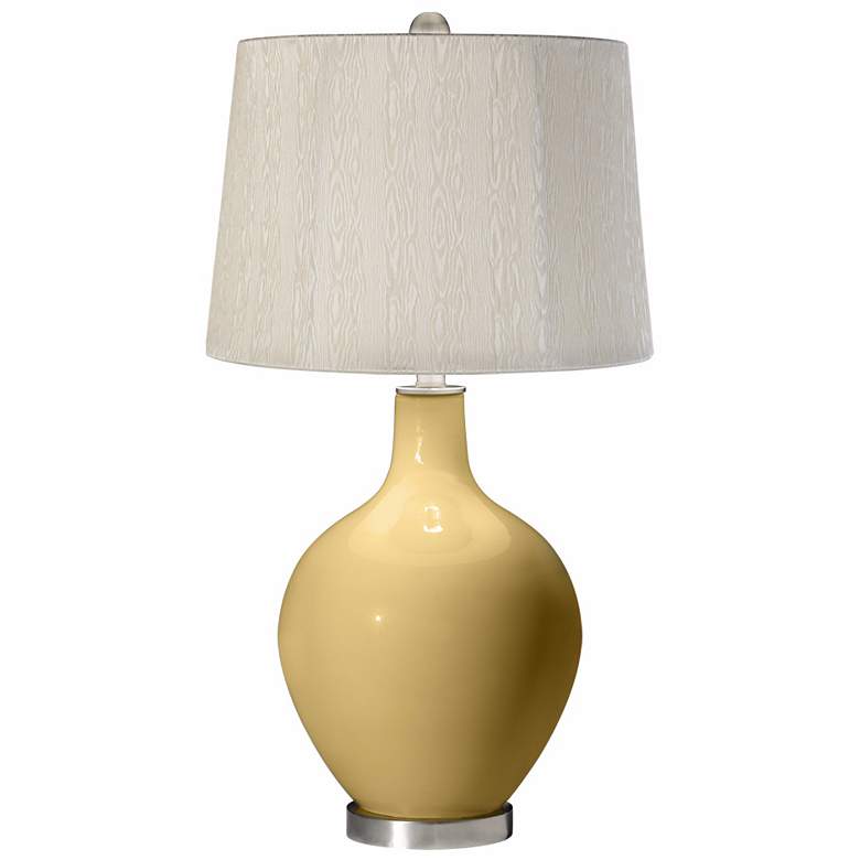 Image 1 Humble Gold Cream Wood Grain Shade Ovo Table Lamp