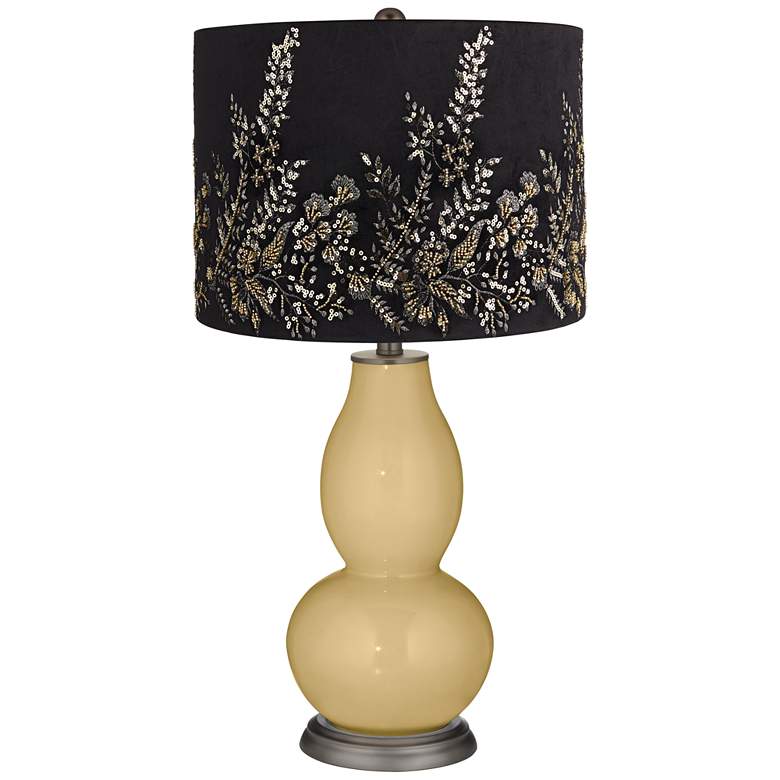 Image 1 Humble Gold Double Gourd Table Lamp w/ Black Gold Beading Shade