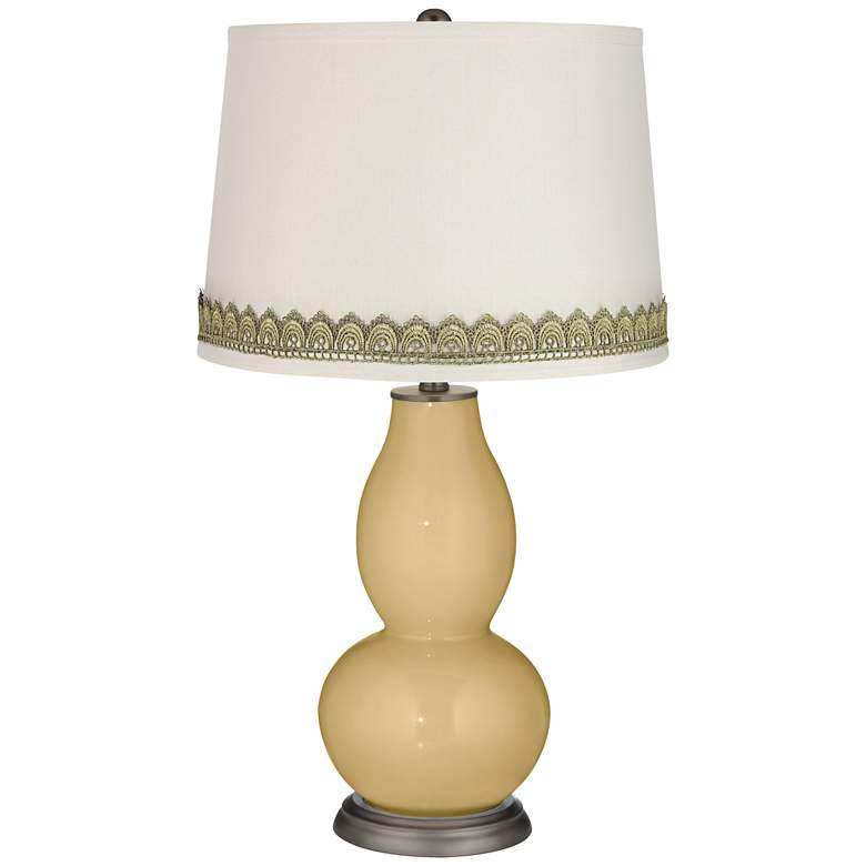 Image 1 Humble Gold Double Gourd Table Lamp with Scallop Lace Trim