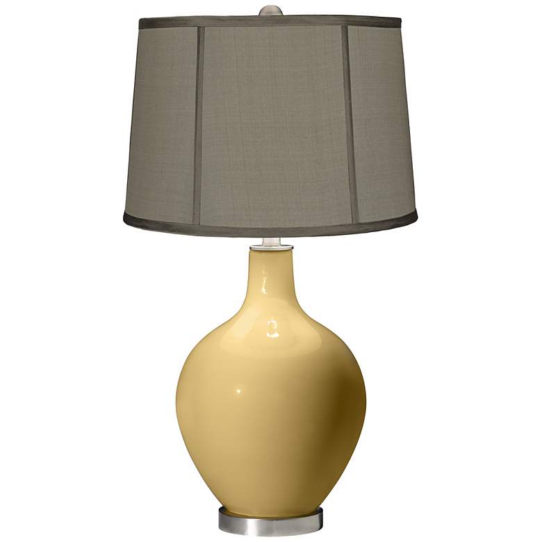 Image 1 Humble Gold Gray Dupioni Silk Shade Ovo Table Lamp