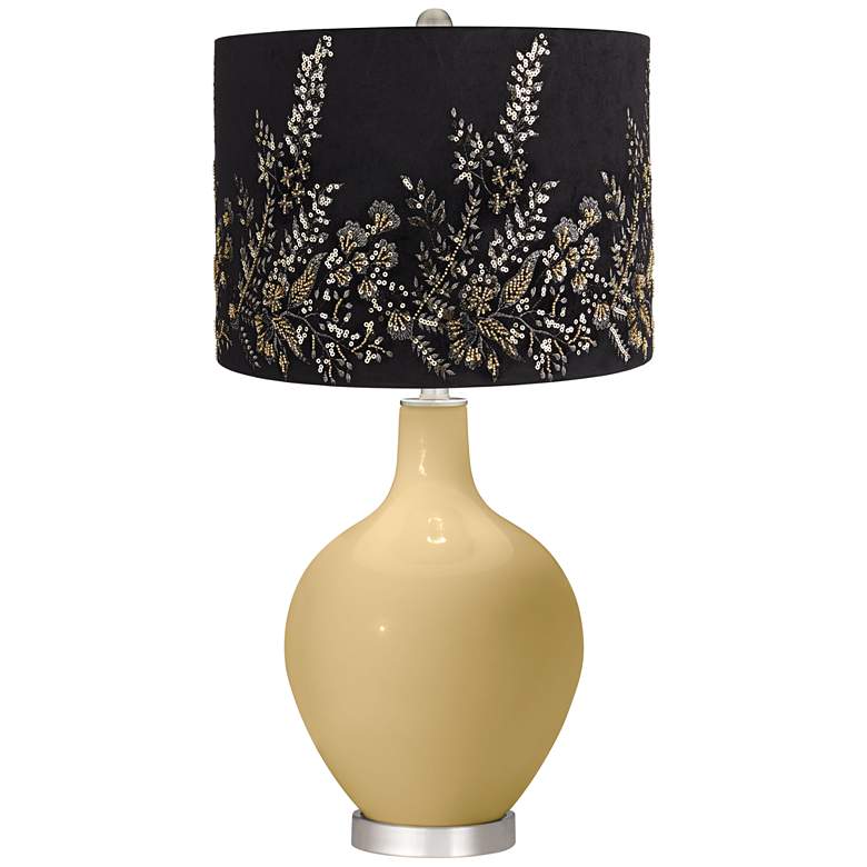 Image 1 Humble Gold Ovo Table Lamp w/ Black Gold Beading Shade