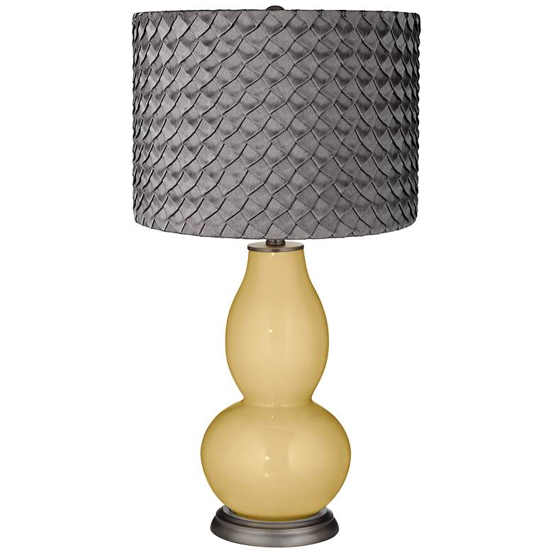 Image 1 Humble Gold Pleated Charcoal Shade Double Gourd Table Lamp