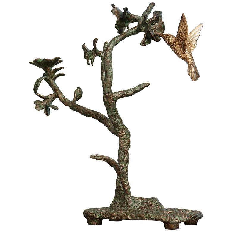 Image 1 Hummingbird 15 1/4 inch High Verdi and Gold Bird Sculpture