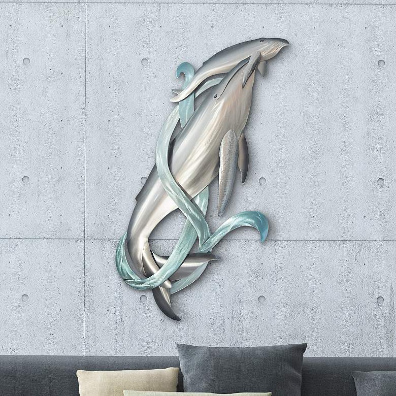Image 1 Humpback Whale with Calf 45" High Outdoor Metal Wall Art