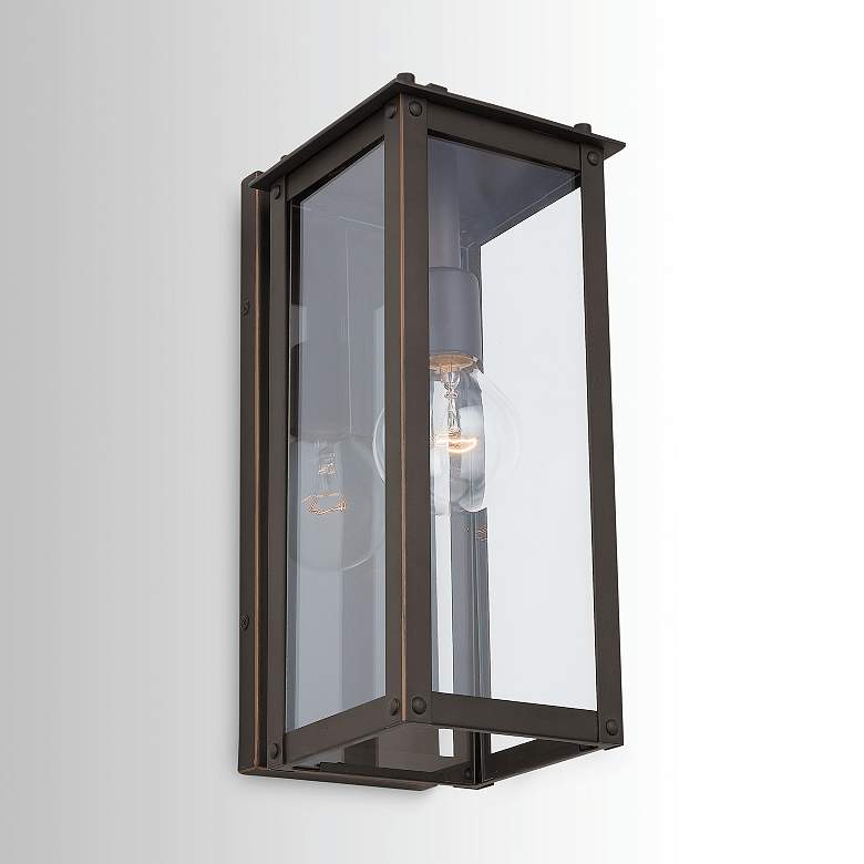 Image 1 Hunt 15"H Oiled Bronze Aluminum Outdoor Lantern Wall Light