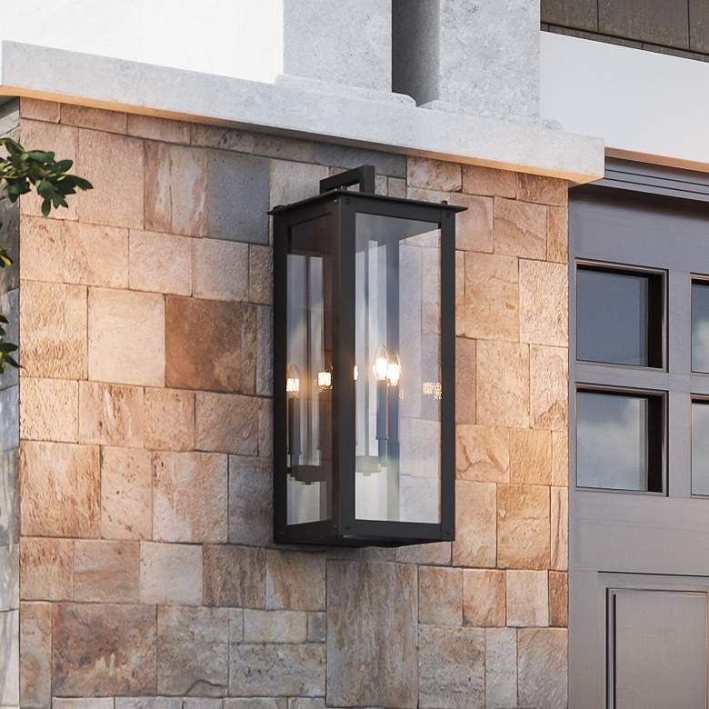 Image 2 Hunt 36"H Black Aluminum 4-Light Outdoor Lantern Wall Light