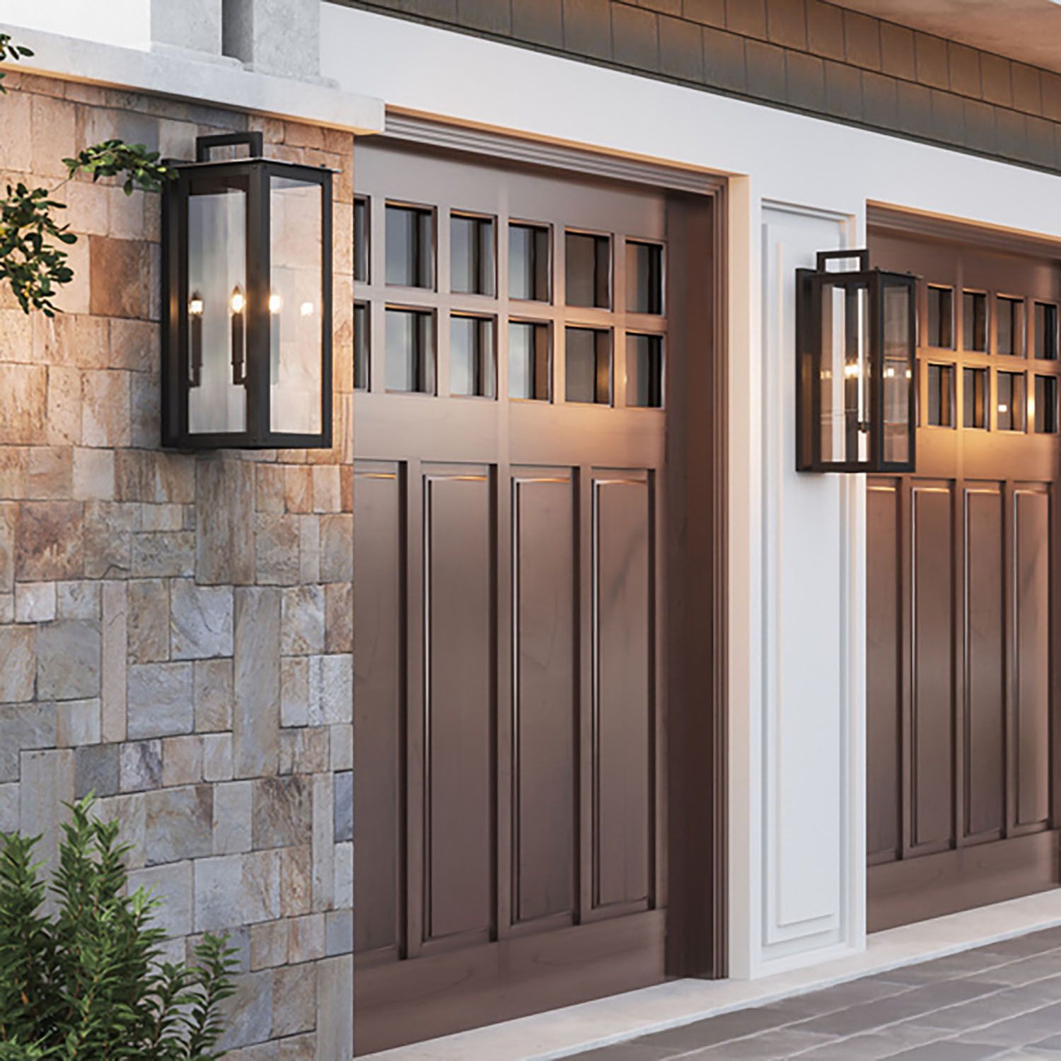 Hunt 36"H Black Aluminum 4-Light Outdoor Lantern Wall Light in scene