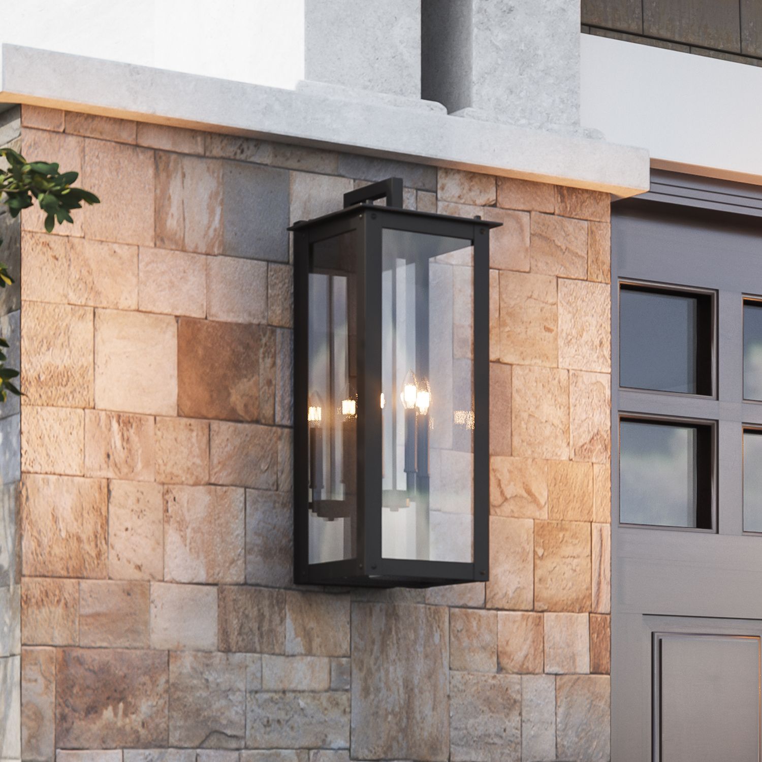Hunt 36"H Black Aluminum 4-Light Outdoor Lantern Wall Light in scene