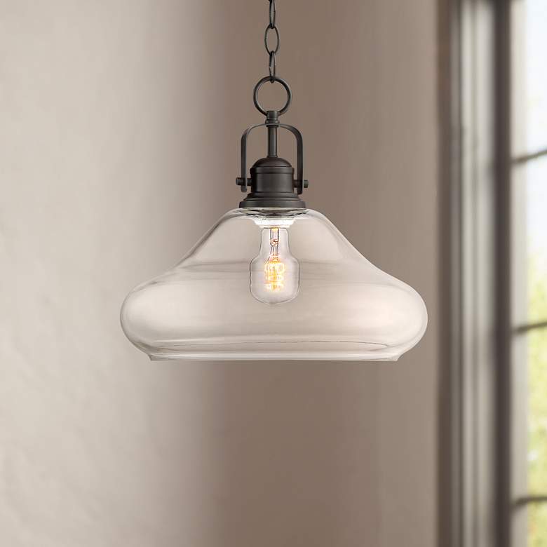 Image 1 Hunter 14 1/4 inch Wide Steel and Clear Glass Pendant Light