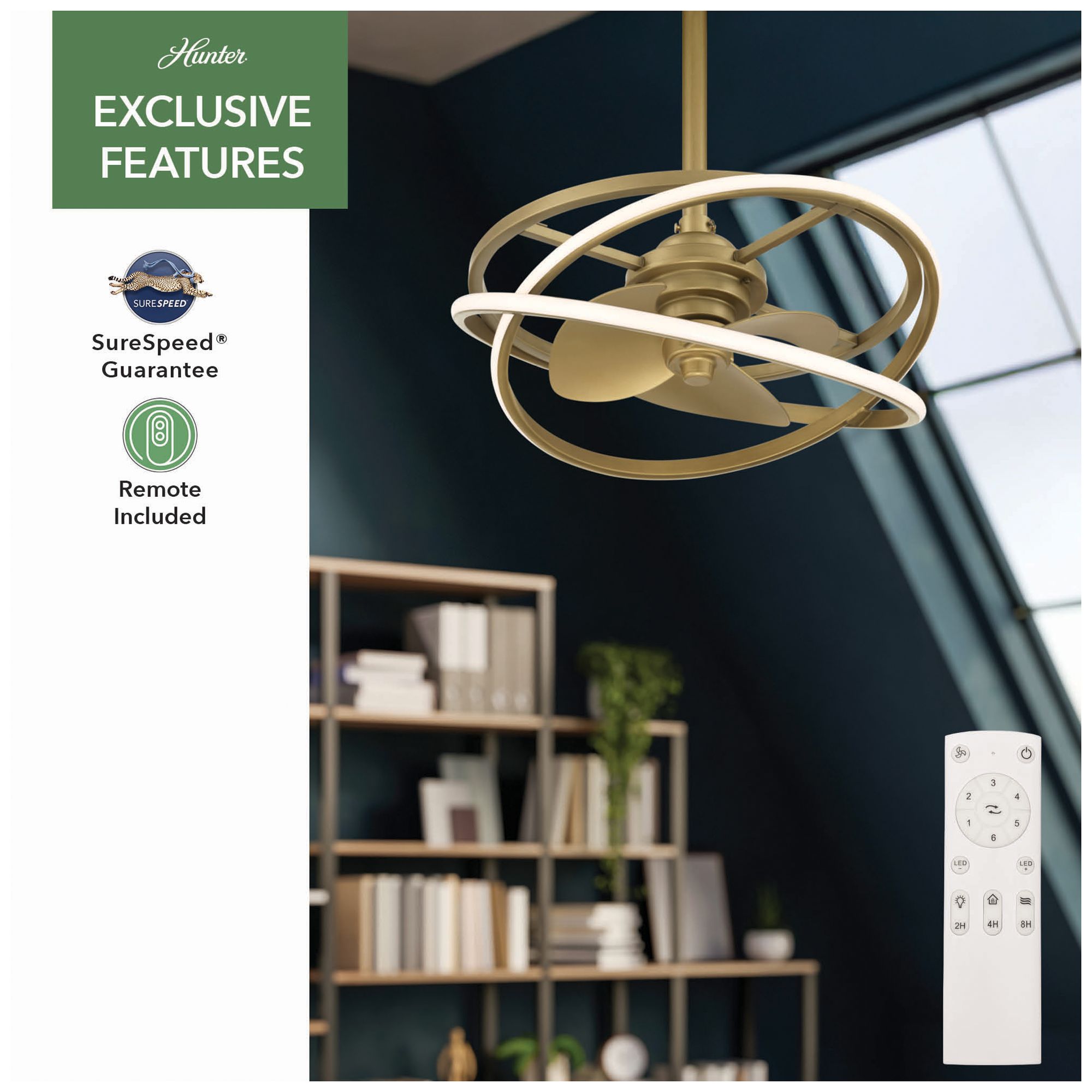 Hunter 20" Cirro Fandelier Luxe Gold with LED Light Kit and Handheld Remote