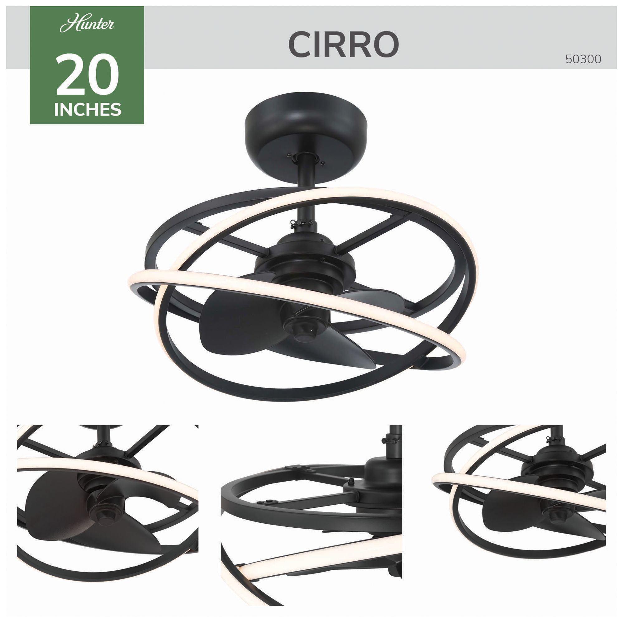 Image 6 Hunter 20" Cirro Fandelier Matte Black with Light Kit and Handheld Remote more views