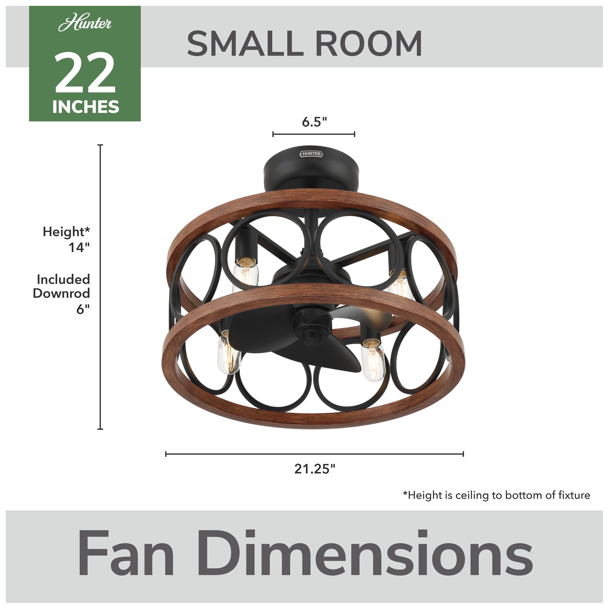 Hunter 22 inch Haven Matte Black Fandelier with Light and Remote