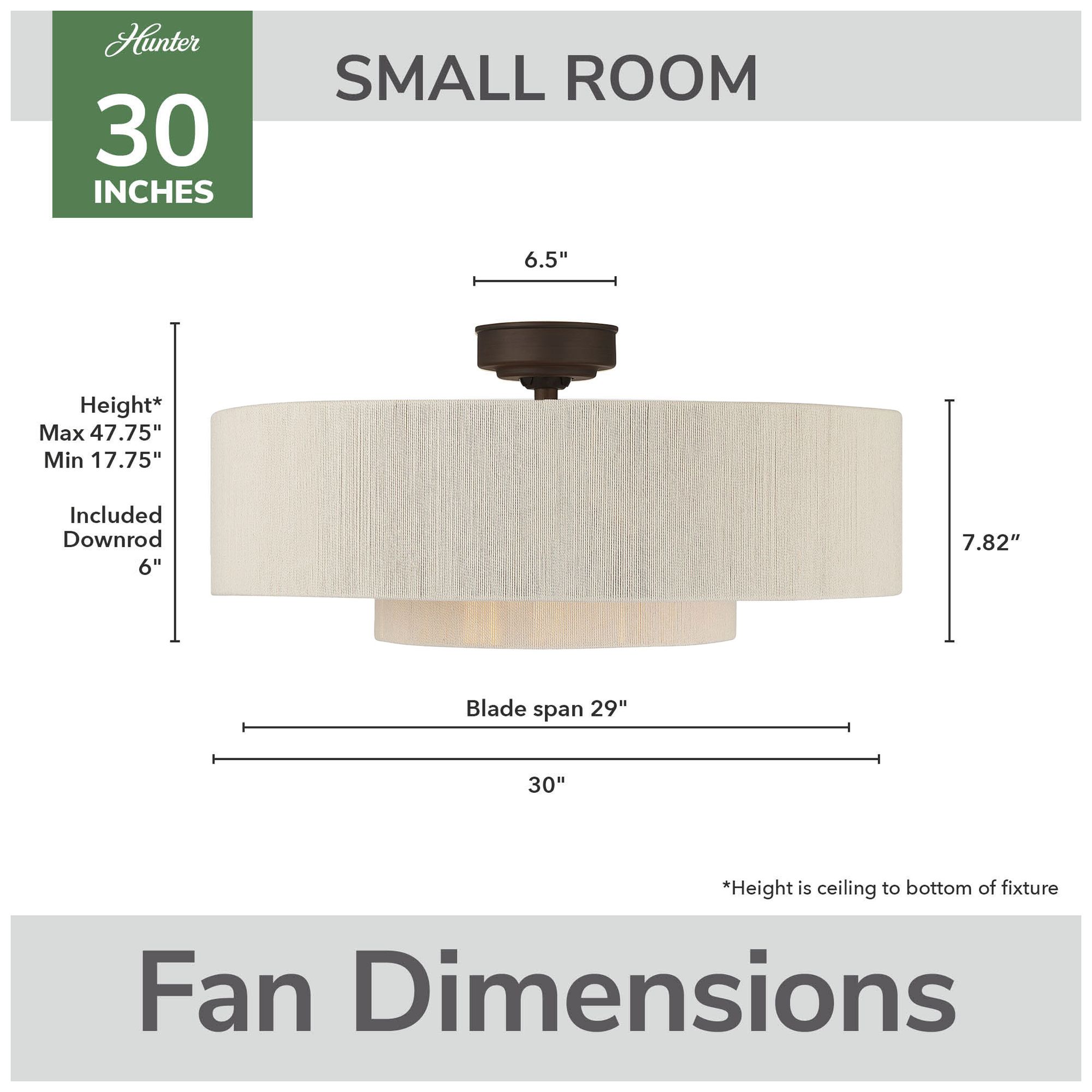 Hunter 30" Brookside Matte Bronze Ceiling Fan with LED Light Kit and Remote