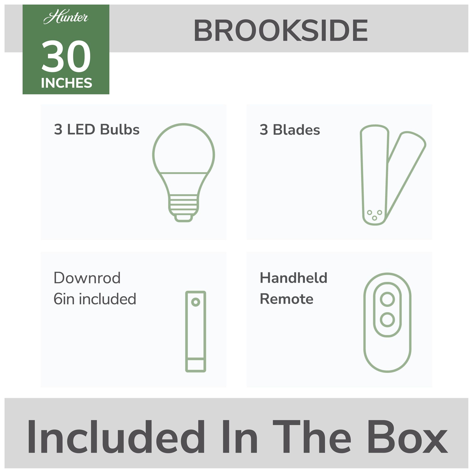 Hunter 30" Brookside Matte Bronze Ceiling Fan with LED Light Kit and Remote