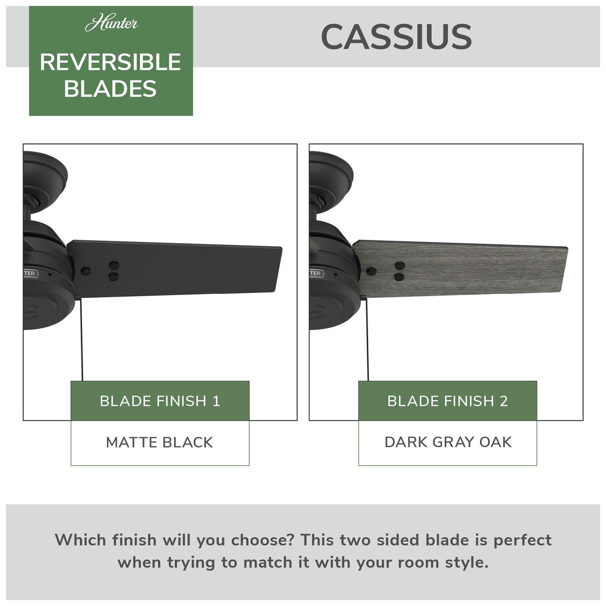 Image 7 Hunter 36" Cassius Matte Black Fan with Matte Black/Dark Gray Oak Blades more views