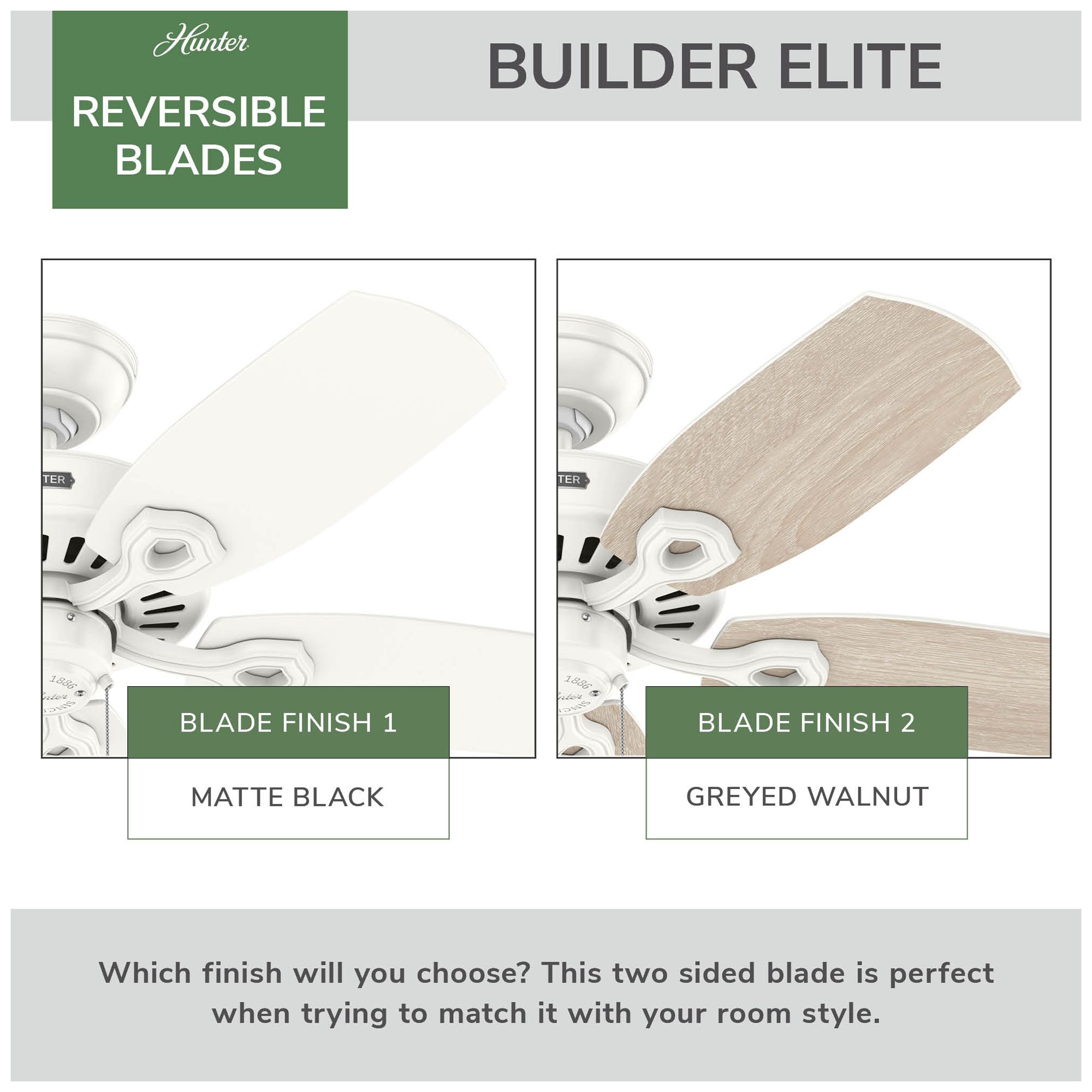 Hunter 42 inch Builder Elite Fresh White Ceiling Fan and Pull Chain