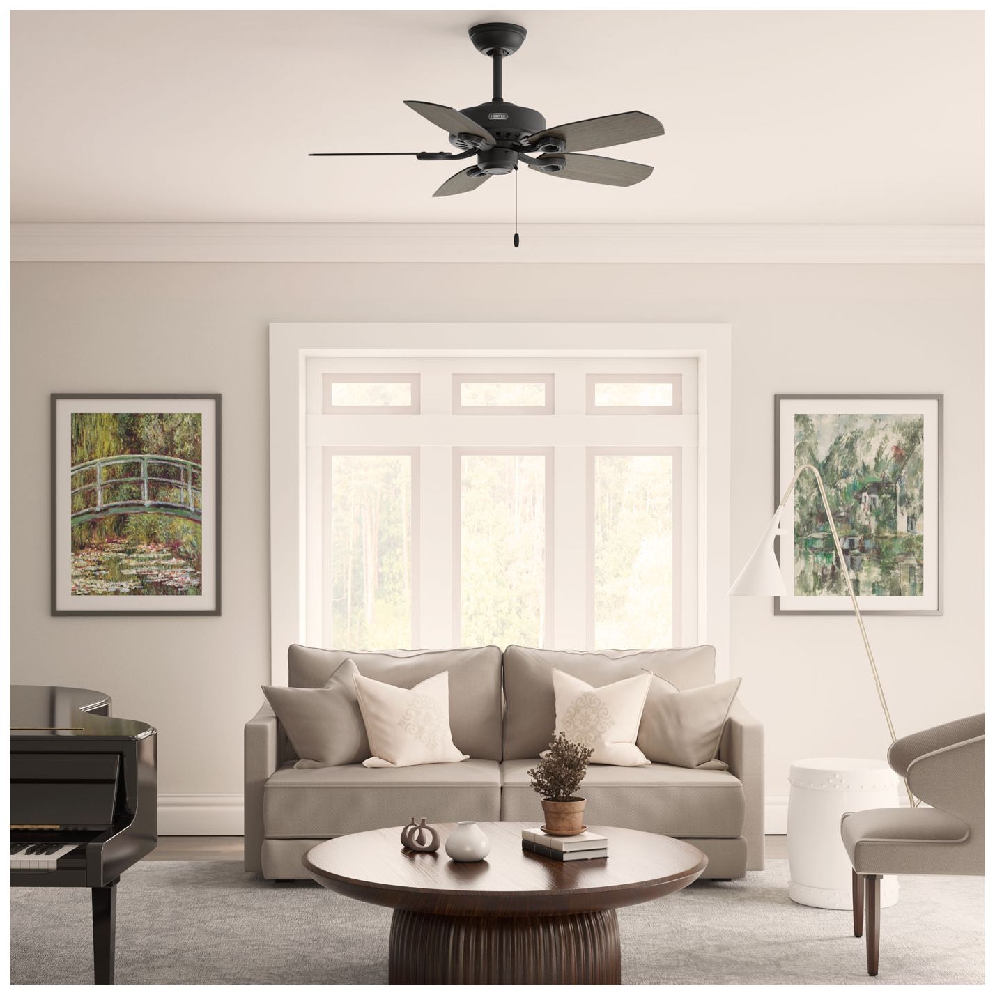 Hunter 42 inch Builder Elite Matte Black Ceiling Fan and Pull Chain