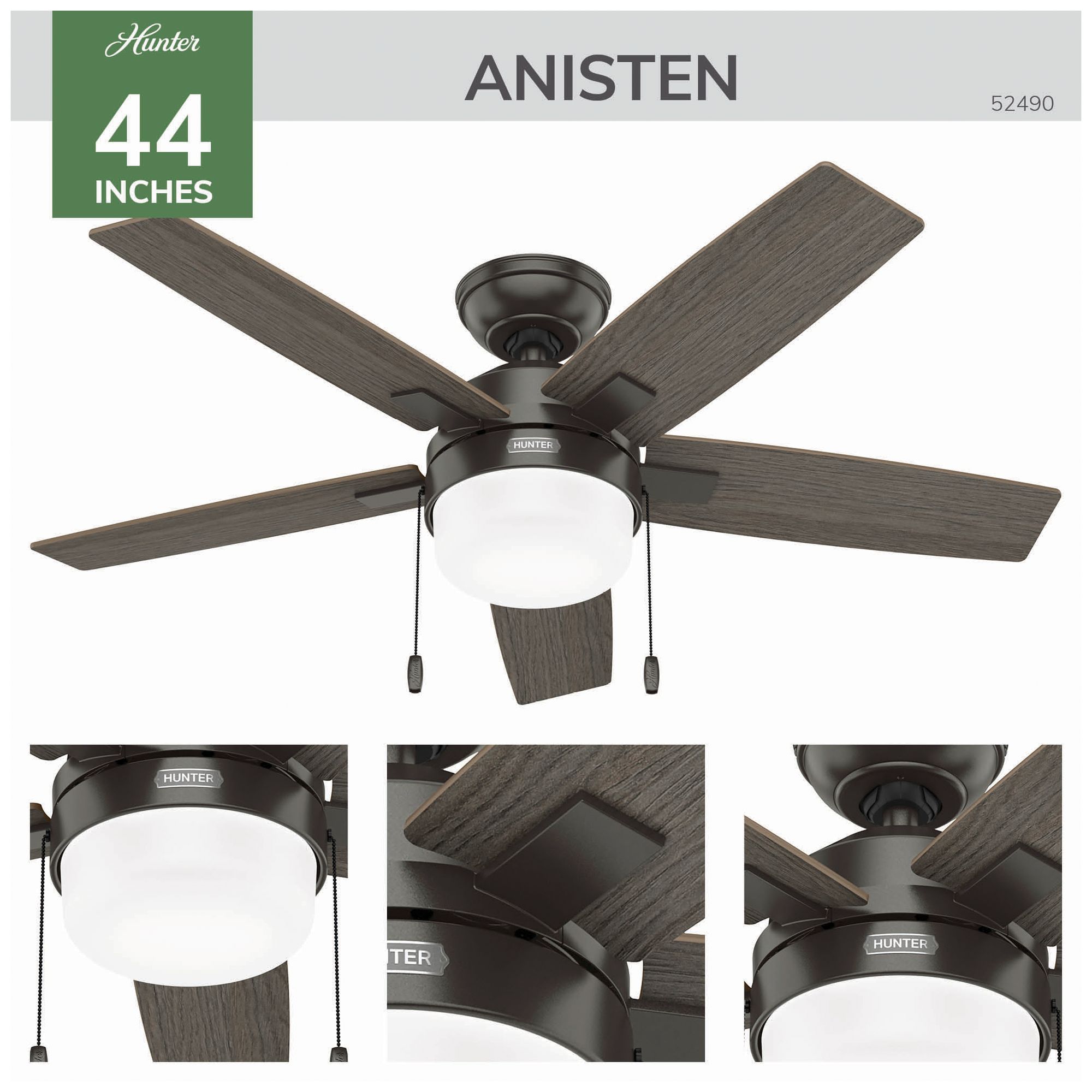 Image 4 Hunter 44" Anisten Noble Bronze Fan with Grey Walnut/Warm Grey Oak Blades more views
