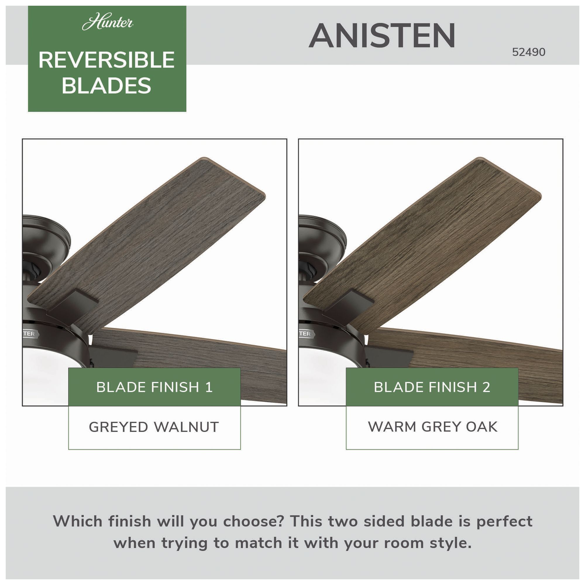 Image 7 Hunter 44" Anisten Noble Bronze Fan with Grey Walnut/Warm Grey Oak Blades more views
