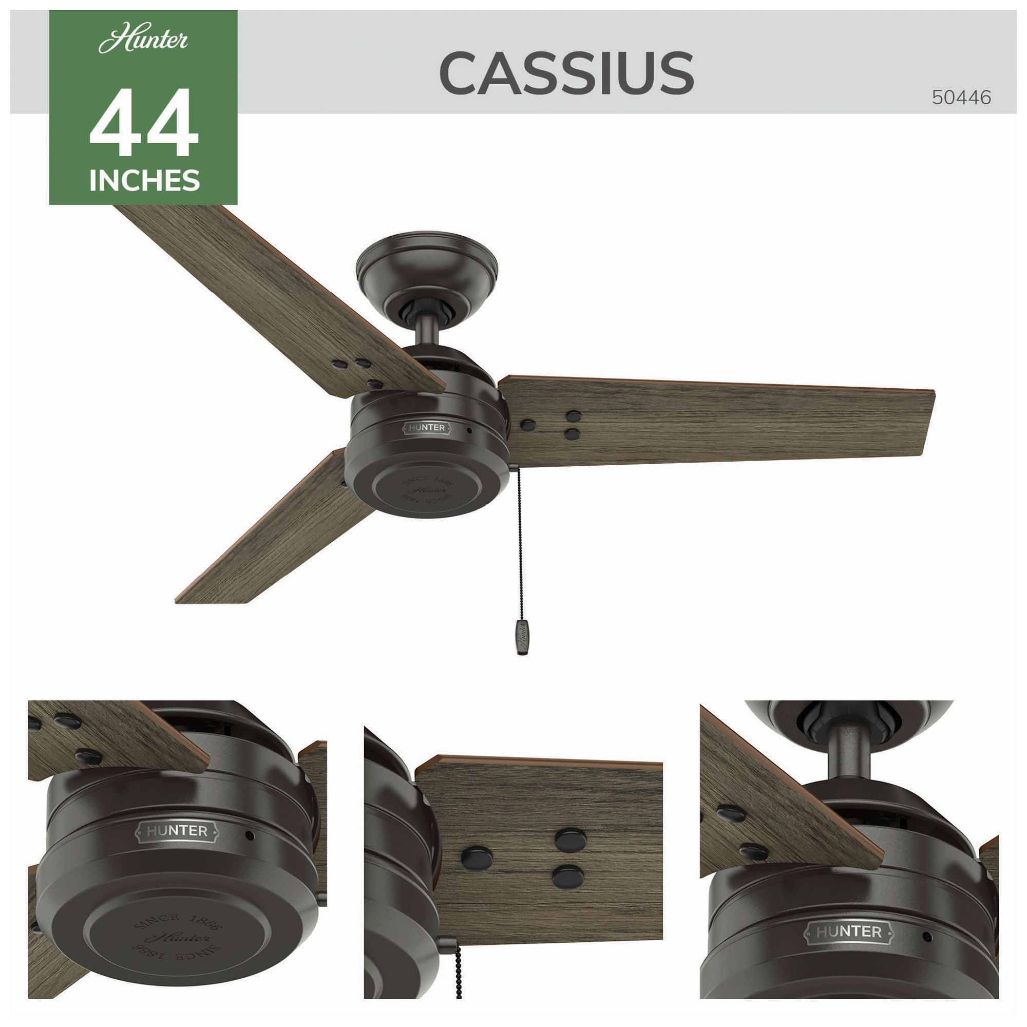 Image 4 Hunter 44" Cassius Noble Bronze Fan with Warm Grey Oak/Dark Gray Oak Blades more views