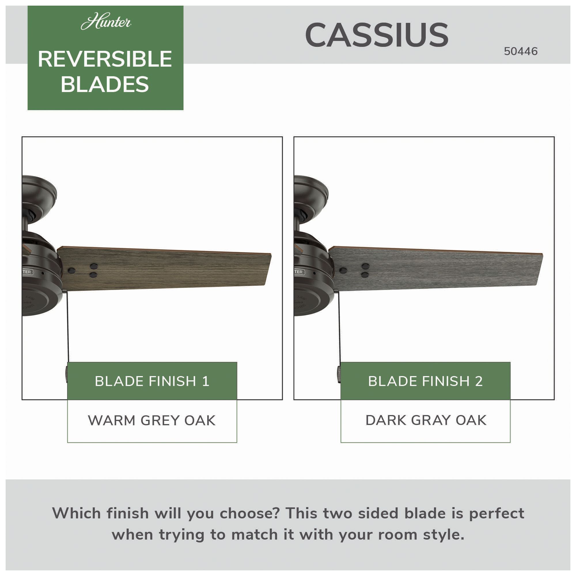 Image 7 Hunter 44" Cassius Noble Bronze Fan with Warm Grey Oak/Dark Gray Oak Blades more views